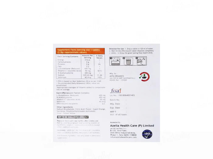 Azelia I-Glo Glutathione Vitamin C Effervescent Tablet - Orange Flavou Azelia I-Glo Glutathione Vitamin C Effervescent Tablet - Orange Flavou